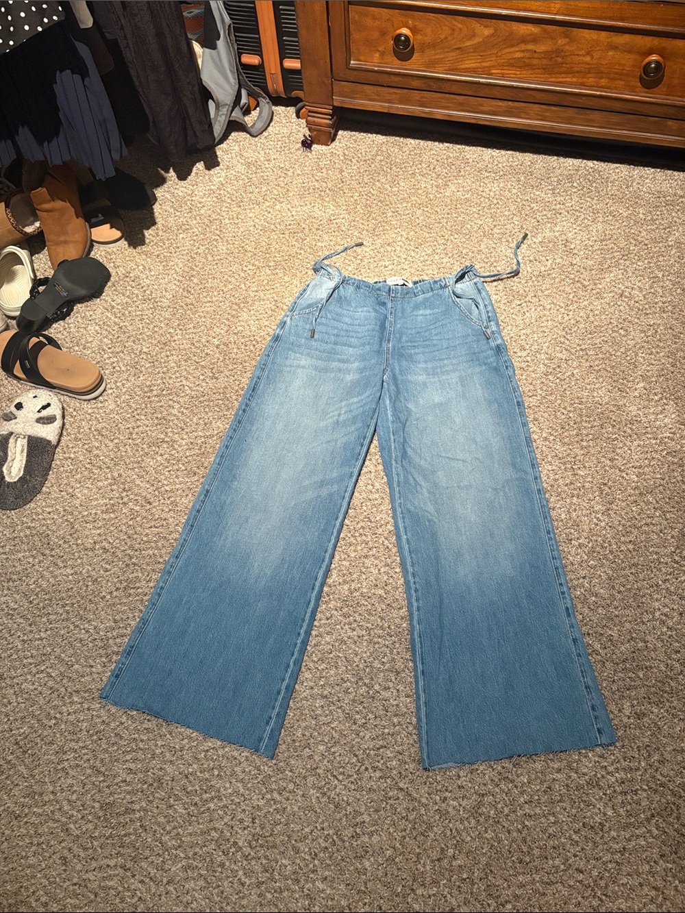 Fashion Nova Wide Leg Light Blue Women's Jeans side tie